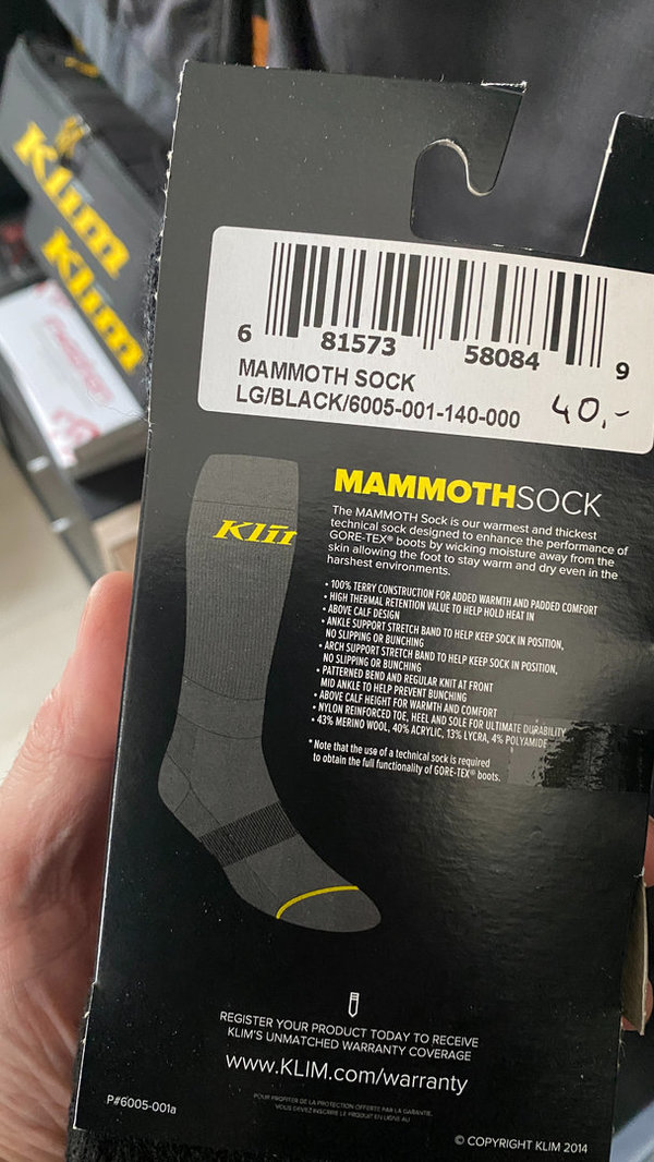KLIM Mammoth Socks, Farbe: Schwarz, Größe: L